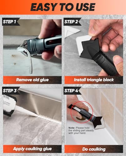 Saker Silicone Caulking Tool 3-in-1 Grout Removal Tool and Sealant Finishing Scraper with Stainless Steelhead, Caulk Remover and Seam Repair Kit for Bathroom, Kitchen, Floor, Window and Sink Joints