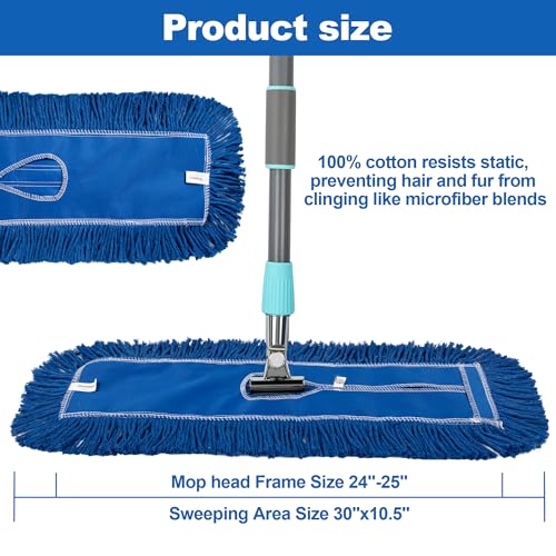 iDeaology 4 Pack - 24-Inch Washable Dust Mop Heads – Full Cloth, Extra Durable, Easy Button - No Clinging to Hair or Fur, Easy to Use Replacement for Commercial and Home Cleaning
