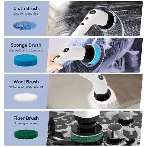 Swyprrix Electric Bathroom Cleaning Brush, Cordless Spin Scrubber Full Body Waterproof IPX7 with Adjustable Handle, 8 Replaceable Brush Heads for Bathtub/Kitchen/Window/Home -SD-CTB01