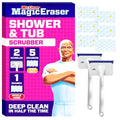 Mr. Clean Magic Eraser Shower & Tub Scrubber, Bathroom Cleaner, All in One Bathroom Cleaner, Lemon Starter Kit, 2 Scrubber, 5 Foaming Magic Erasers, 1 Whole Home Extra Durable Magic Eraser