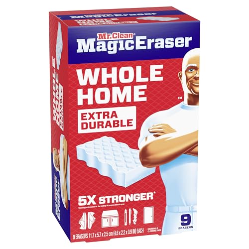 Mr. Clean Magic Eraser Sponge, All Purpose Cleaner, Cleaning Scrubber, Wall, Sneaker, Kitchen, Bathroom, Shower Cleaner, Cleaning Supplies, Melamine Sponge, Cleaning Pads, Extra Durable, 9ct
