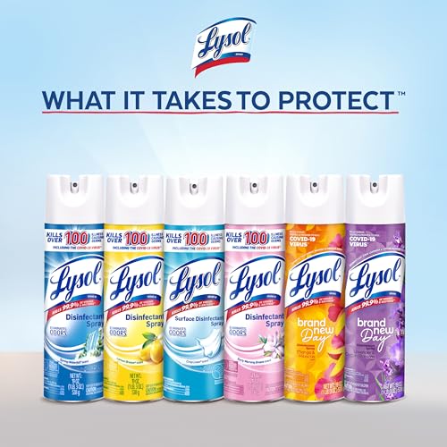 Lysol Disinfectant Spray, Household Cleaning Supplies, Disinfecting Multi-Purpose Room Spray, Antibacterial Sanitizer, Deodorizer, Kills Hantavirus, Lavender & Cotton Blossom, 19 Fl Oz (Pack of 2)