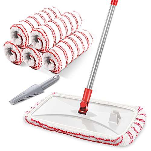 MASTERTOP Microfiber Mop, Extra Large Dust Mop with 5 Pads for Wet & Dry Use, 16'' Mops for Hardwood Laminate, Tile, Vinyl Floors,5 Microfiber Refills, 1 Cleaning Scraper