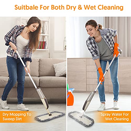 Spray Wet Mops for Hardwood Floor Cleaning - MEXERRIS Microfiber Dust Mop with Spray 3X Reusable Washable Pads - Hard Wood Floor Mops Commercial Home Mop for Laminate Wood Tiles Hardwood Vinyl