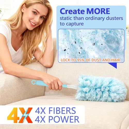 EKACO Heavy Duty Duster Refills for Swiffer Duster (40 Count) | 360° Unscented Disposable Multisurface Dusters with 1 Handle- for Home, Blinds, Fans & Corners, Blue