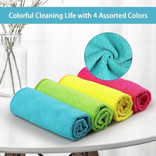 HOMEXCEL Microfiber Cleaning Cloth 210GSM, Pack of 12, Size:11.5" x 11.5", Ultra-Soft, High-Density Non-Abrasive Cleaning Towels for Cars, Glass, Kitchen, Reusable Rags, Blue/Green/Yellow/Pink