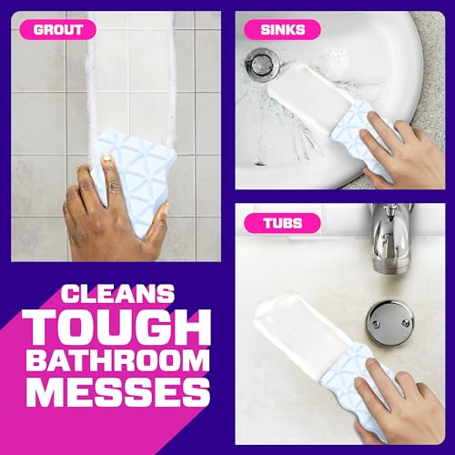 Mr. Clean Magic Eraser Sponge, Bathroom, Shower, Tub Cleaner, Soap Scum Remover, Bathroom Cleaning Supplies, Dawn Cleaning Power with Lavender Scent, Shower & Tub, 6ct