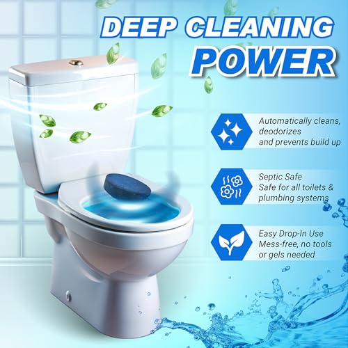 Shinefy Automatic Toilet Bowl Cleaner Tablets – 20 Tabs - Blue Gel Toilet Tank Cleaners, Hard Water Ring Remover, Septic-Safe Heavy-Duty Stain & Smell Eliminator, Toilet Cleaning & Deodorizer
