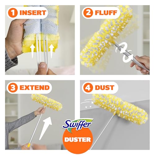 Swiffer Duster Kit with 6 ft Super Extendable Handle, Heavy Duty Starter Kit with 8 Refills, Lemon Scent