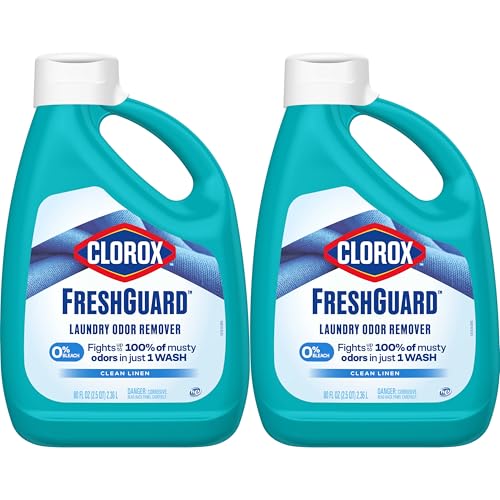Clorox FreshGuard Laundry Odor Remover, 0% Bleach, Clean Linen, 80 Fl Oz., Pack of 2 (Pack May Vary)