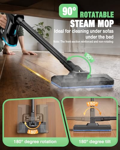 Heavy Duty Steam Mop for Floor Cleaning, 14-in-1 Lightweight Detachable Handheld Steam Cleaner with Multi-Purpose&Powerful, No-Chemical Floor Steamer for Home|Hardwood|Grout|BBQ|Window (Black)