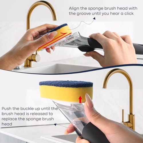 Sponge Brush Refills for OXO Dish Brush, 4 Pack Soap Dispensing Dish Refills, Scrub Replacement Head for Scrubber, Sponge Replacement Head Fits Soap Dispensing Handle