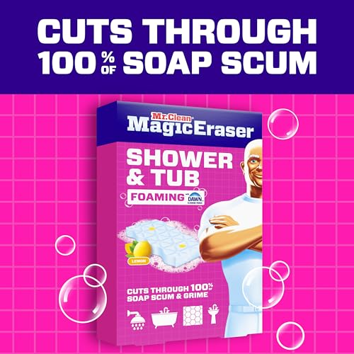 Mr. Clean Magic Eraser Sponge, Bathroom, Shower, Tub Cleaner, Soap Scum Remover, Bathroom Cleaning Supplies, Dawn Cleaning Power with Lemon Scent, Shower & Tub, 8ct