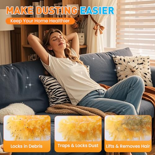 Alotiki Heavy Duty Duster Refills, 40 Count 360° Double-Sided Duster Refill and 1 Yellow Handle, Disposable Dusters Refill for Daily Dust Cleaning, Electronics, Furniture, Blinds, Ceiling Fans