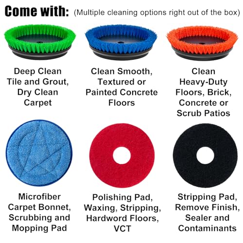 HHQ Commercial Floor Scrubber Machine with Brushes and Pads, Heavy Duty Floor Cleaner Polisher and Buffer- Deep Cleaning Tile and Grout, Hardwood Floors and Carpets without Getting on Hands and Knees