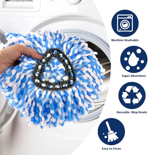 3 Pack Spin Mop Replacement Head Compatible with RinseClean 2-Tank System