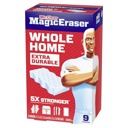Mr. Clean Magic Eraser Sponge, All Purpose Cleaner, Cleaning Scrubber, Wall, Sneaker, Kitchen, Bathroom, Shower Cleaner, Cleaning Supplies, Melamine Sponge, Cleaning Pads, Extra Durable, 9ct