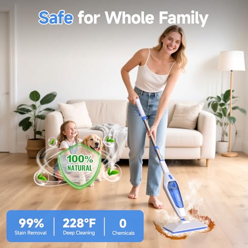 SENMO Steam Mop, 14-in-1 Detachable Steam Cleaner for Home and Floor, 1300W 228°F Deep Cleaning MultiPurpose Steamer with 14 Attachments for Floor, Tile, Grout, Furniture, Carpet, Wall (Blue)