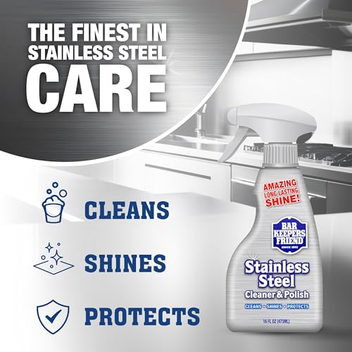 Bar Keepers Friend Stainless Steel Cleaner and Polish Spray (2 x 16 oz) Removes Oily Fingerprints, Hard Water Stains, Grime & Food Debris without Scratching or Dulling Appliances & Surfaces