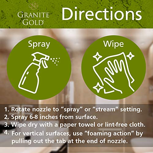 Granite Gold Shower Cleaner Spray for Quartz, Granite, Marble, Ceramic, and Other Stone Tub Surfaces, Made in the USA, 24 Ounces, Gold