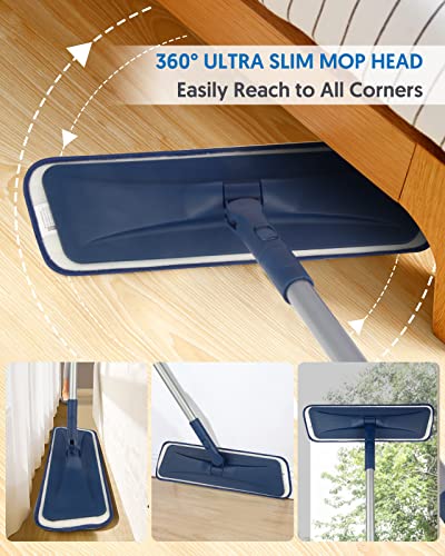BPAWA Microfiber Mops for Floor Cleaning - Flat Floor Mop with 4 Washable Chenille Pads Dry Dust for Hardwood Laminate Wood Tile Vinyl Wall Hard Surfaces - 150cm Adjustable Long Handle