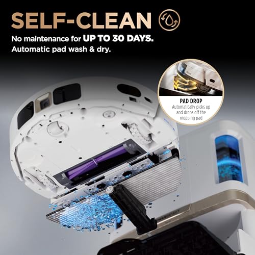 Shark PowerDetect | 2-in-1 Robot Vacuum & Mop for Carpets & Hard Floors | Powerful Suction & Mopping for Pet Hair | Self-Empty & Self-Clean NeverTouch Pro Base | 60-Day Capacity | White | AV2800ZE