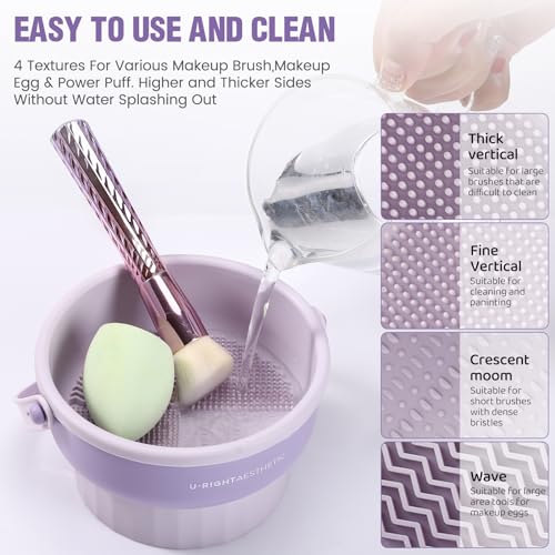 GOLIKEE Makeup Brush Cleaner Mat 3 in 1 Silicone Makeup Brush Cleaner Bowl Cosmetic Brushes Cleaning Tool Organizer for Storage and Air Drying（Khaki）