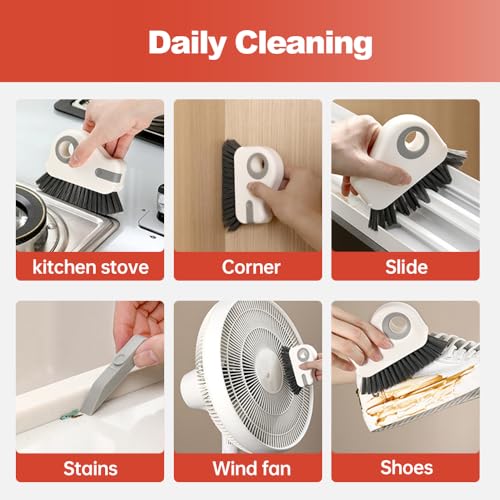 2 in 1 Groove Cleaning Brush Window Track Cleaning Tools, 2024 New Hard Bristle Crevice Cleaning Brush with Hidden Scraper, Shutter Door Window Track Kitchen Cleaning Brushes Kit (2, Orange)
