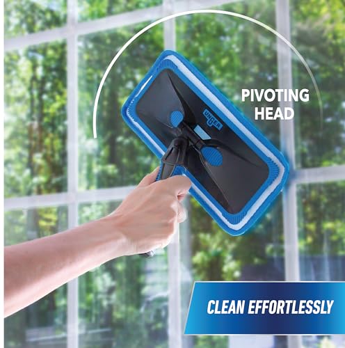 Unger ProClean Connect and Clean Indoor Window Cleaning Kit, Washing Tool with Swivel Head for Tight Corners and Edges, Streak-Free Results on Glass and Mirrors, Reusable Microfiber Pads