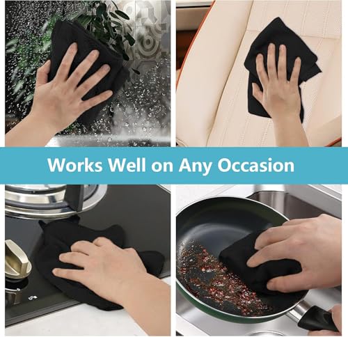 HOMEXCEL Microfiber Cleaning Cloth, Premium Microfiber Towels for Cars, Lint Free, Scratch-Free, Highly Absorbent, Reusable Cleaning Rags for Car, Household, Kitchen, Window(Black,5)