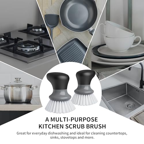 MR.SIGA Dish Scrub Brush, Palm Brush Dish Scrubber with Ergonomic Grip, Kitchen Brushes for Dishes, Gray, Pack of 2