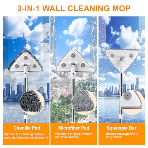 MUEE 3 in 1 Professional Window Squeegee for Home, 78" Window Cleaning Kit with Extension Pole, Tall Wall Cleaner Mop with Long Handle for Outdoor & Indoor Use
