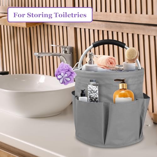 IHOMAGIC 17L Collapsible Cleaning Caddy with Handle, Foldable Cleaning Supply Caddy, Bucket Tool Organizer in 600D Oxford Fabric, Multifunctional Storage Basket for Cleaning, Traveling, Dark Gray