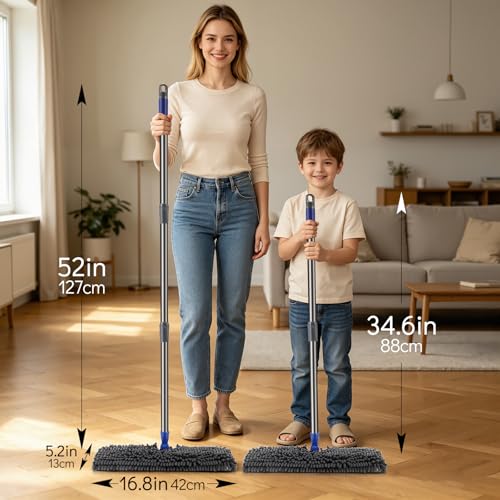 Two Sided Dust Mop Floor Cleaning System, MASTERTOP 360 Microfiber Mop with Stainless Steel Handle,Wet Dry Mop,Flat Flip Mops for Hardwood, Laminate, Vinyl, Tiles,4 Washable Mops Pads