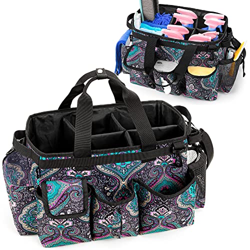 LoDrid Large Wearable Cleaning Caddy Bag with Detachable Divider, Cleaning Supply Tote Organizer with Handles and Adjustable Shoulder Strap for Cleaners & Housekeepers, Totem
