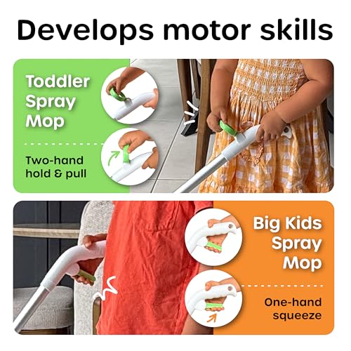 Quiggly Toddler Spray Mop for Kids - Real Water Sprayer, Two-Handed Design for Ages 3-5 - Montessori Functional Cleaning Toy