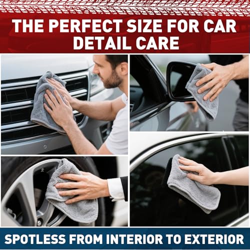 TEAWOO Microfiber Cleaning Cloths Bulk-15 Pack, Gray Microfiber Towels for Cars, Ultra Absorbent Microfiber Towel Weave Grime & Liquid for Streak-Free Mirror Shine - Car Washing Cloth, 12x12 inches