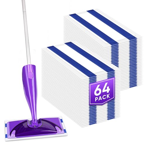 GLIMGLINT Mop Pad Refills Compatible with Swiffer Wet Jet, 4-Layer Thickened & Super Absorbent, WetJet Pads Refills, Cleaning Pads, Disposable Dry Floor Mop Pads, 64 Count