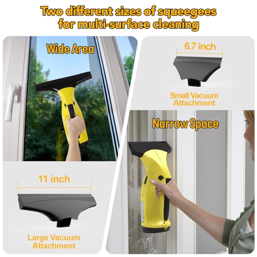 Rechargeable Window Vac, Electric Window Vacuum Squeegee, with 11 in. and 6.7 in. Squeegee Blades, Cordless Window Vacuum Cleaner Set for Cleaning Windows, Shower Doors, Mirrors, Tiles