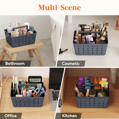 Lifewit Shower Caddy Portable, Plastic Bathroom Organizer with Handle and Holes, Hard Cleaning Basket for Toiletry Storage, College Dorm Essentials, Slate Blue, 1 Pack