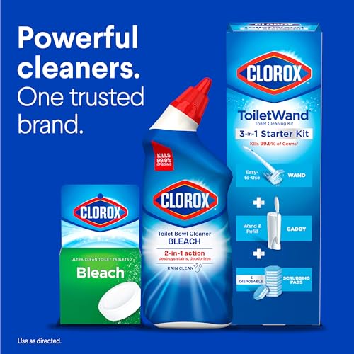 Clorox Toilet Bowl Cleaner with Bleach, Rain Clean Scent, Kills 99.9% of Germs, Removes Toilet Rings and Mold Stains, 24 fl oz, Pack of 12