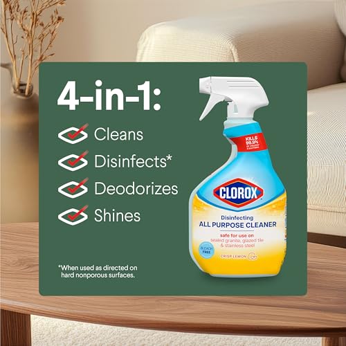 Clorox Disinfecting All Purpose Cleaner, Bleach Free, Crisp Lemon, 32 Fluid Ounces (Pack May Vary)