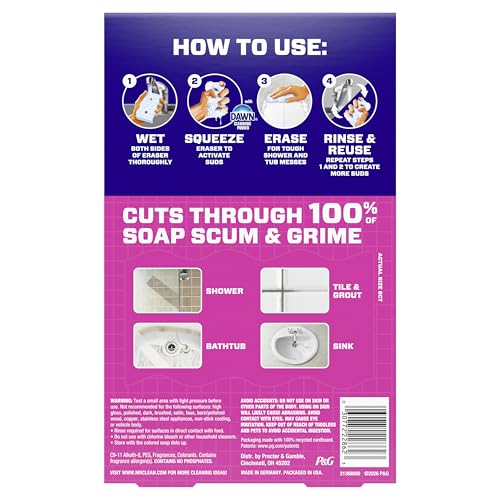 Mr. Clean Magic Eraser Sponge, Bathroom, Shower, Tub Cleaner, Soap Scum Remover, Bathroom Cleaning Supplies, Dawn Cleaning Power with Lavender Scent, Shower & Tub, 6ct