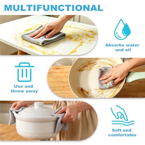 Puomue 55 Pack Microfiber Cleaning Cloth Roll, Tear Away Reusable Paper Towels, 11" X 9", Ultra Absorbent & Lint Free Microfiber Cloth for Cleaning Cars, Kitchen, Window, Home and Shop, Grey
