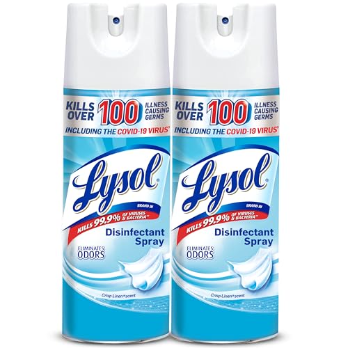 Lysol Disinfectant Spray, Household Cleaning Supplies, Disinfecting Multi-Purpose Room Spray, Antibacterial Sanitizer, Deodorizer, Kills Hantavirus, Crisp Linen, 12.5 Fl Oz (Pack of 2)