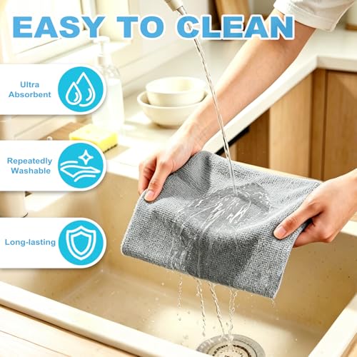 Puomue 55 Pack Microfiber Cleaning Cloth Roll, Tear Away Reusable Paper Towels, 11" X 9", Ultra Absorbent & Lint Free Microfiber Cloth for Cleaning Cars, Kitchen, Window, Home and Shop, Grey