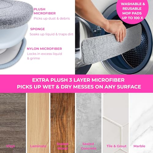 True & Tidy® SPRAY-250 Multi-Surface Spray Mop with 490ml Refillable Water Bottle for Floor Cleaning, Works on Wood, Tile, Marble etc, Use Any Cleaning Solution, Machine Washable Microfiber Mop Pads