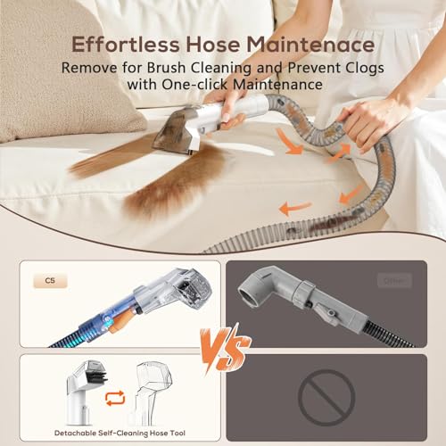 Portable Carpet & Upholstery Cleaner Machine, 15Kpa Strong Suction & Handheld Spot Cleaner Machine for Couch, Sofa, Car, Pet Stains, Furniture Cleaner with Cleaner Solution and Self-Cleaning System