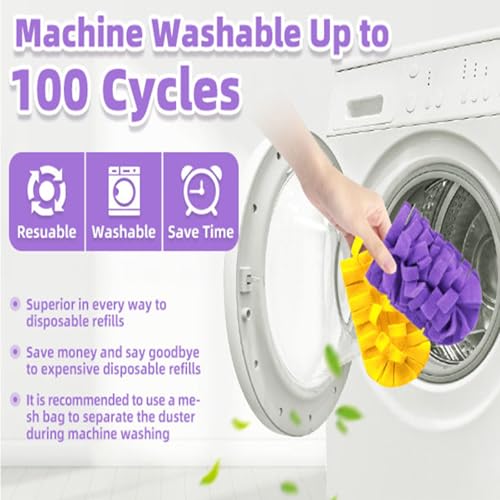 Nicemiya 12 PCS Fleece Reusable Duster Refills for Swiffer, Washable Heavy Duty Duster Pads, 360 Cleaning Pads for Fan, Window, Furniture, Floor(Include 1 Handle)