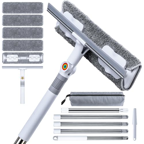 CTIME 80" Window Washing Kit with Extension Pole : Professional Window Cleaner Tool | Window Cleaning Squeegee Kit for High/Outdoor/Glass & Bathroom Surfaces with Storage Bag + 5 Microfiber Cloths